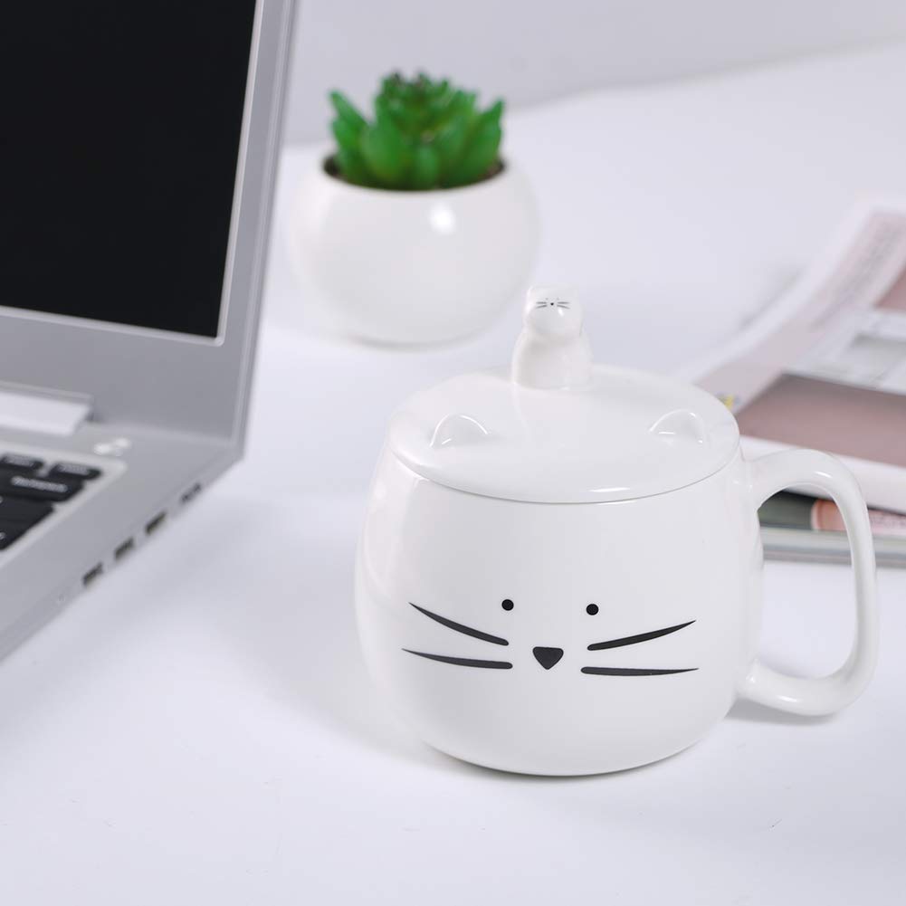 Koolkatkoo Cute Cat Coffee Mug for Cat Lovers Women Girls Ceramic Kitty  Water Mugs 12 oz Small Cup White