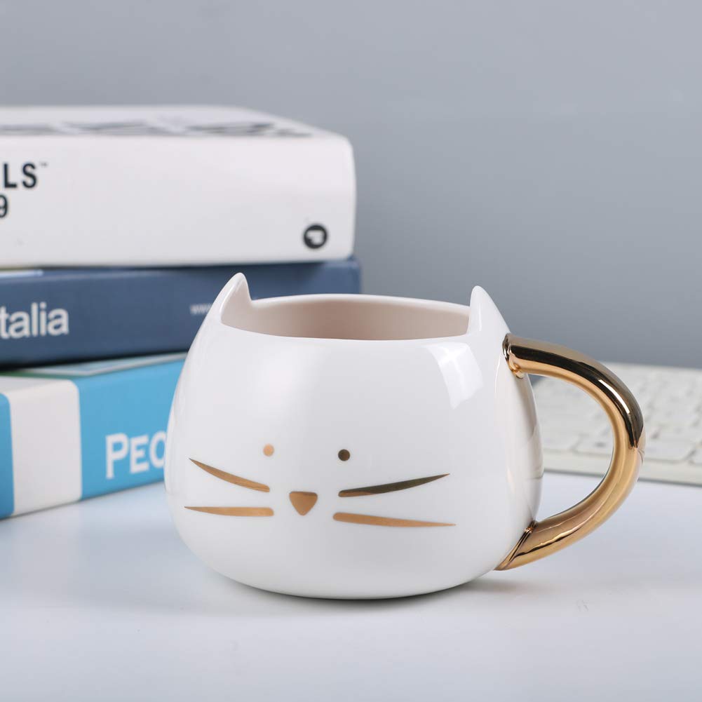 Koolkatkoo Cute Cat Coffee Mug for Cat Lovers Women Girls Ceramic Kitty  Water Mugs 12 oz Small Cup White