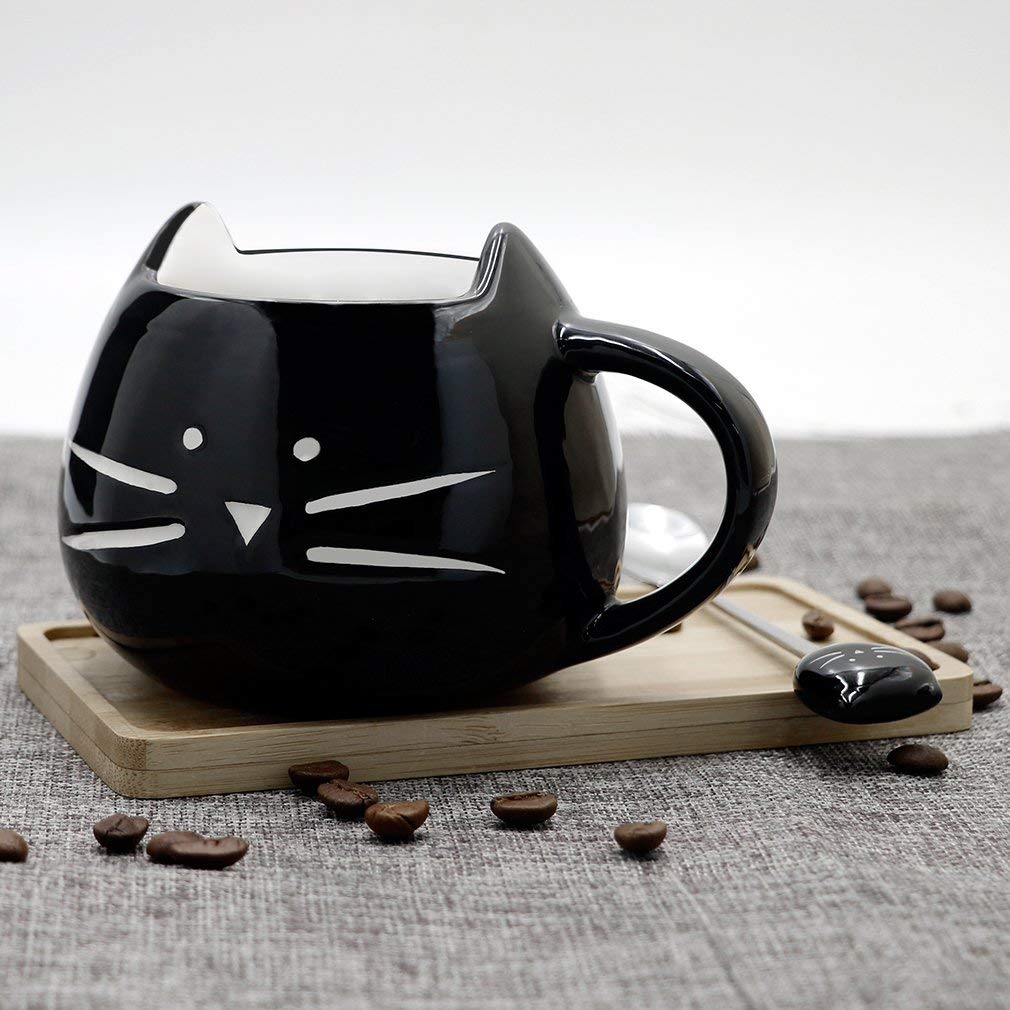 Koolkatkoo Cute Cat Coffee Mug for Cat Lovers Women Girls Ceramic Kitty  Water Mugs 12 oz Small Cup White