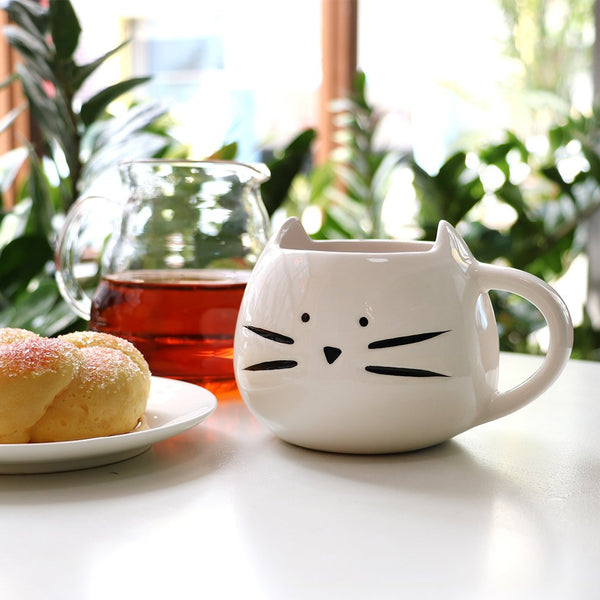 Koolkatkoo Cat Coffee Mug for Women Girls Cute Ceramic Meow Mugs for Cat Lover Tea Cup 12 oz White