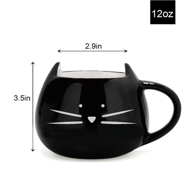 Koolkatkoo Cat Coffee Mugs for Cat Lover, Ceramic Kitty Tea Mug Gifts for Women Girls 12 oz Cup Black